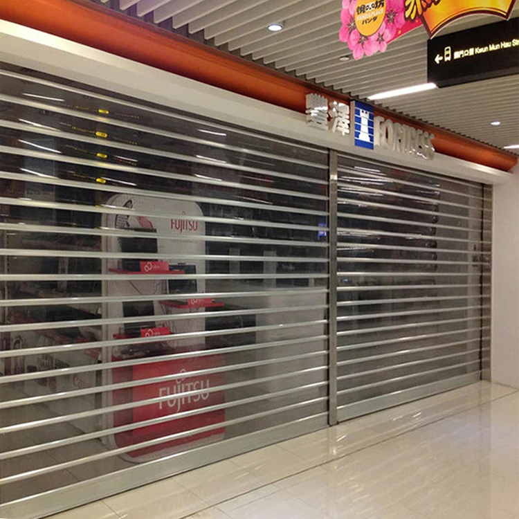 Commercial shopping mall electrical roller up doors automatic polycarbonate transparent rolling shutter door