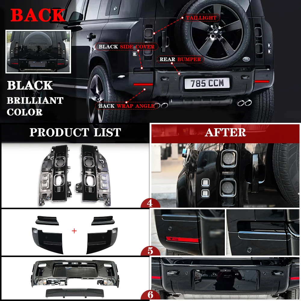 All Glossy Black Car Accessories Body Parts Front Bumper for Land Rover Defender Bodykit