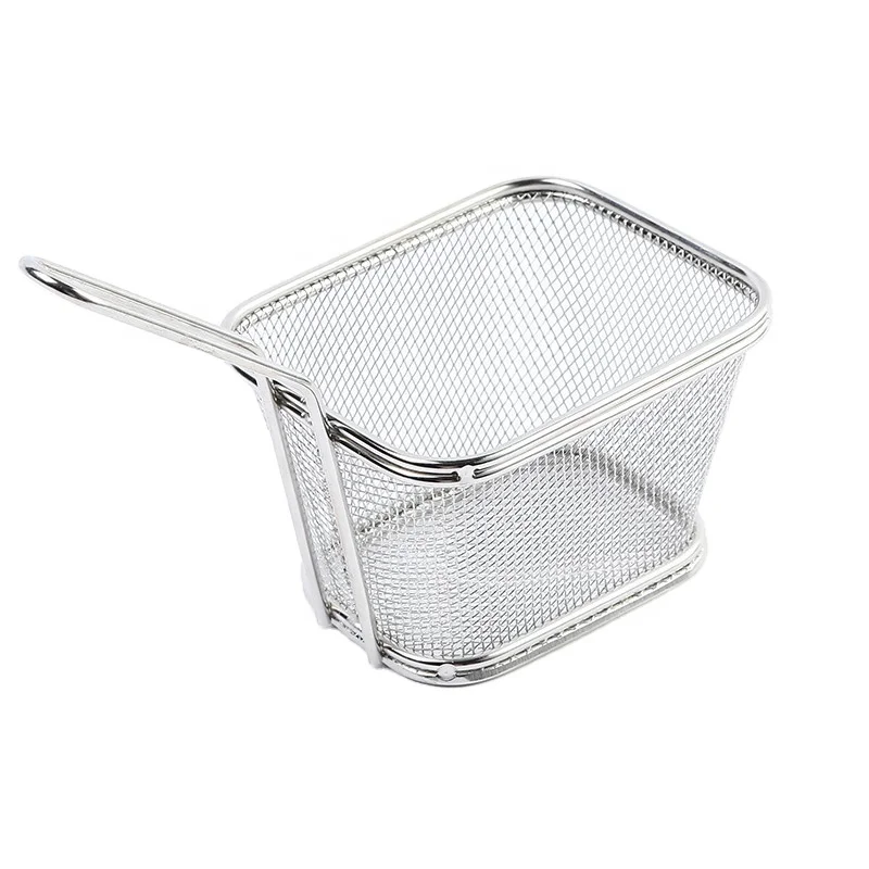 Kitchen Stainless Steel square Rectangle Wire Mesh Serving Mini Small Holder Taco Shell French Fries Fry Deep Fryer Basket