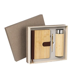 New Arrival Eco-friendly Bamboo Gift Set Custom Logo Includes Pen Bamboo Cup A5 Notebook Thread Sewing for Promotional