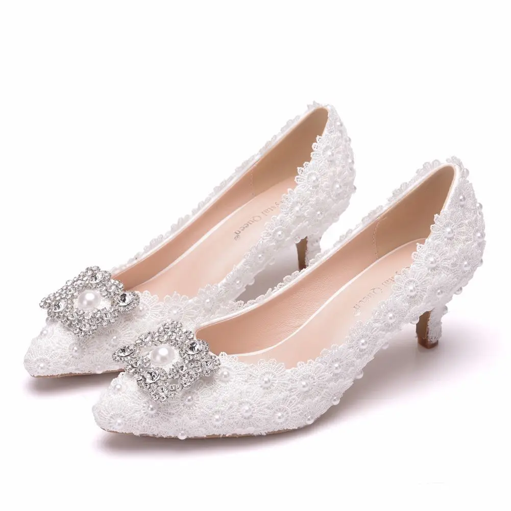 Women Lace Flower top Fish Mouth Wedding Shoes White Ankle Strips Wedge heeled Sandals Lace Bridal Shoes for Bridal/Bridesmaid Bridal 9cm heels