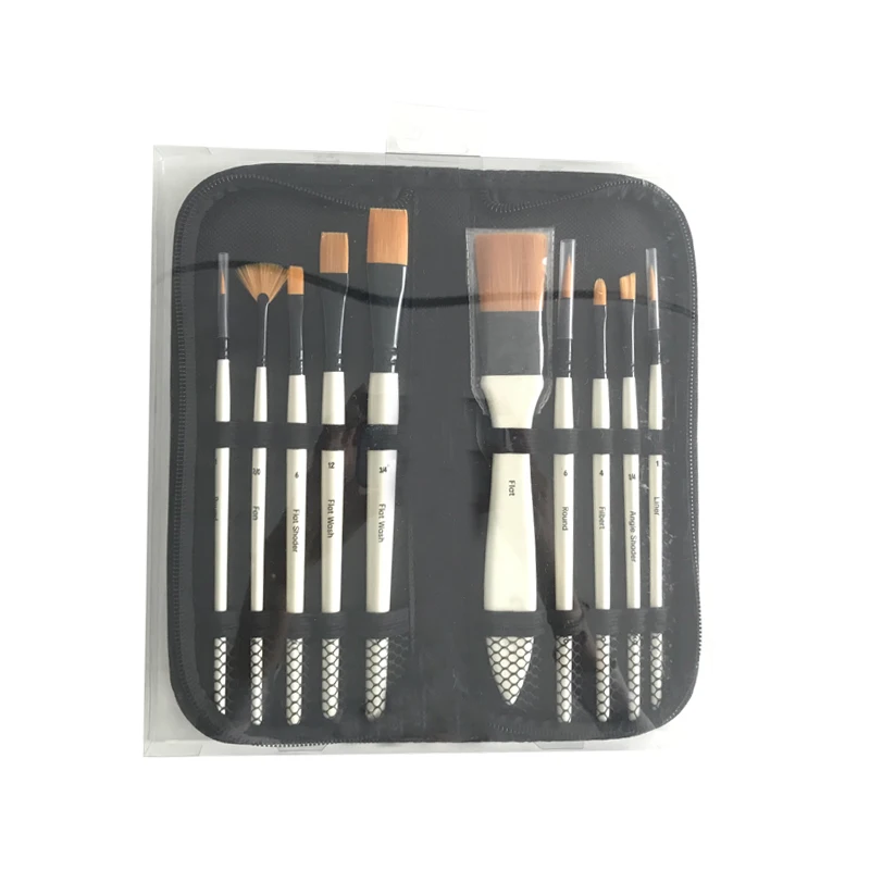 Набор кистей для рисования в кошельке, нейлоновые кисточки для акварели, акрила, маслом, таклона, 10 шт.