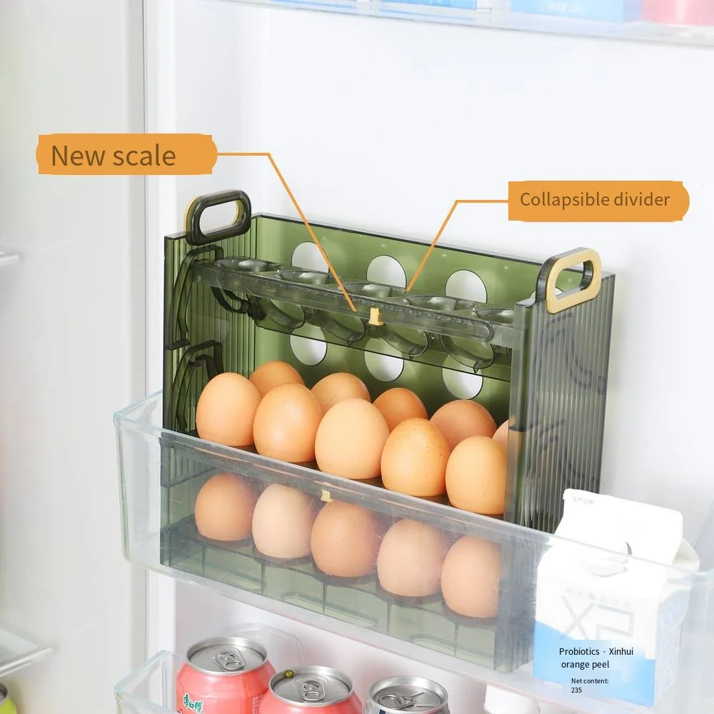 Egg storage box Refrigerator side door food grade egg tray for household kitchen Folding and flipping egg carton factory