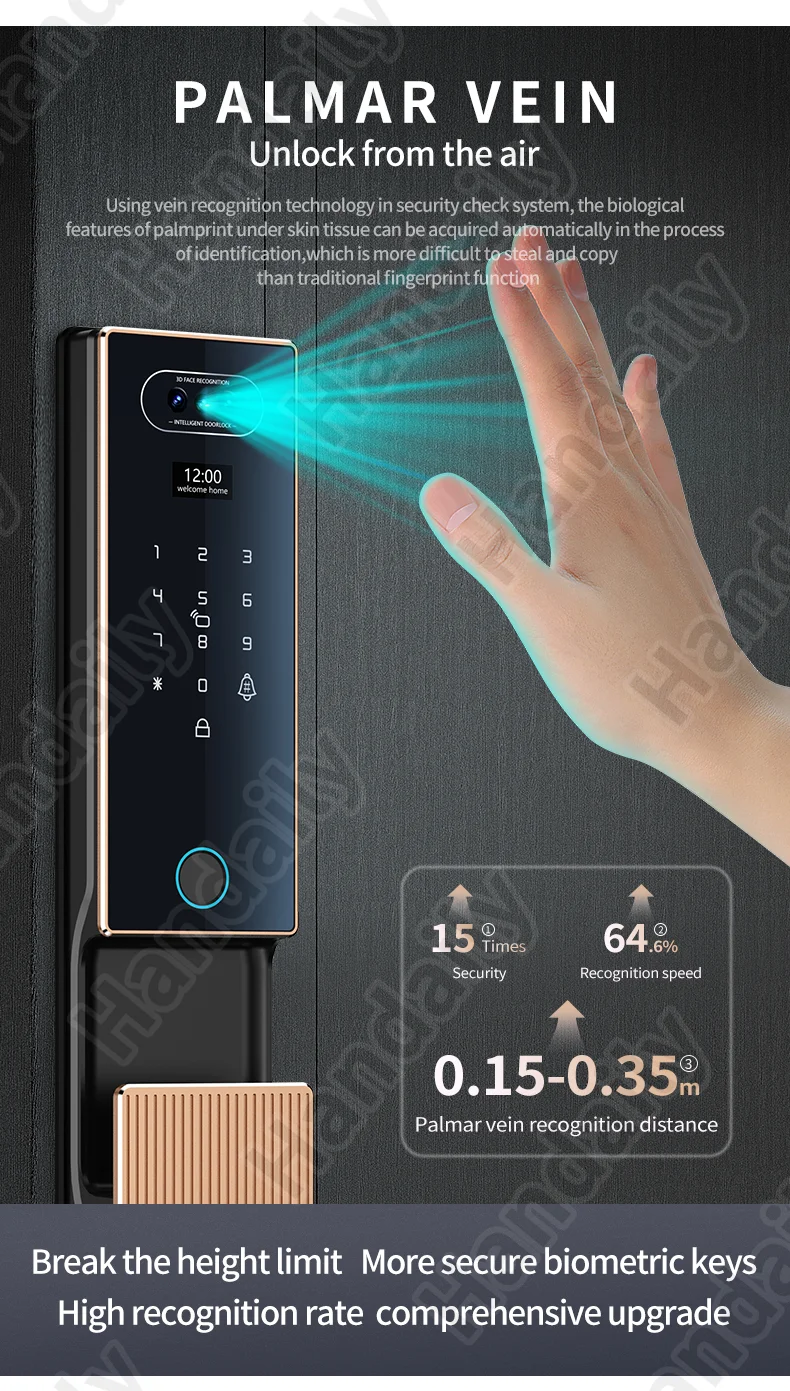 fechadura digital security lock 3d face recgonistion palm vein tuya wifi smart door lock with intercom camera and fingerprint v80-8