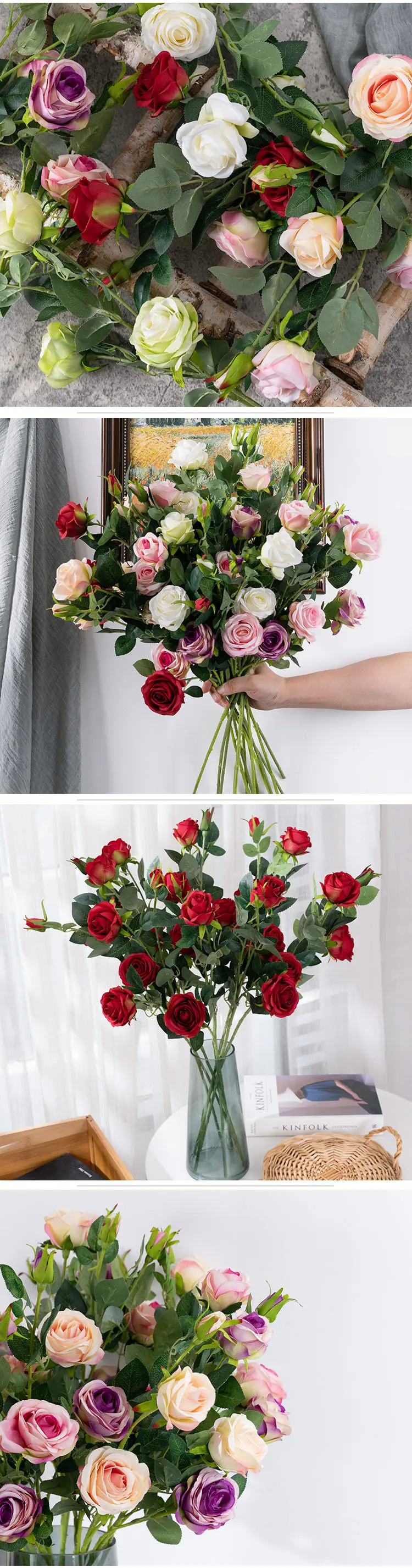 4 Roses Artificial Flower Plant Bonsai Wedding Decorations Ins Style