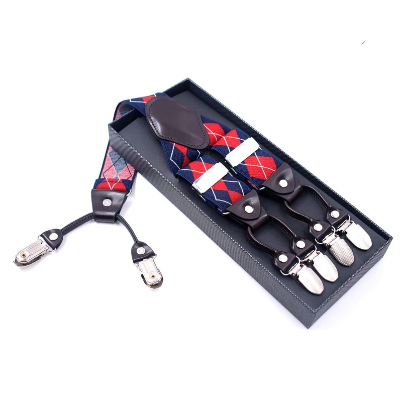 Подтяжки в клетку в британском стиле для мужчин, повседневные широкие Y-образные подтяжки для свадьбы, вечеринки, 3,5 см, эластичные подтяжки для брюк с 6 зажимами
