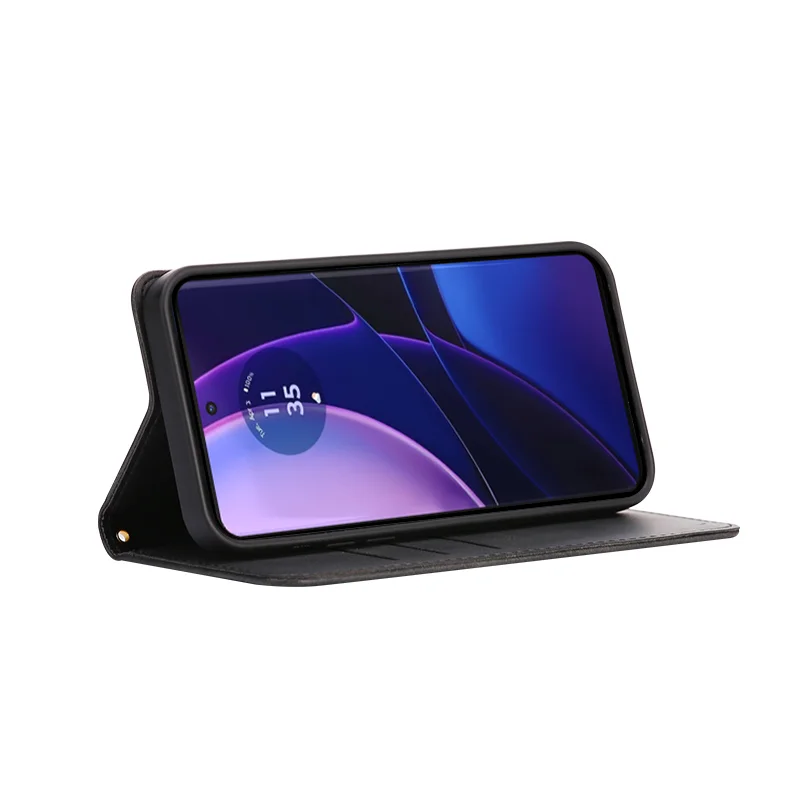 Custodia Portafoglio Per Motorola Edge 20 Pro 5G - Pelle Sintetica, Chiusura Magnetica, Slot Per Carte, Supporto Integrato, Colore Viola - 3