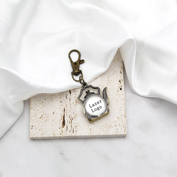China Supplier New Design Custom Antique 3d Brass Personalized Mini Sewing Machines Kettles Clock Keychain