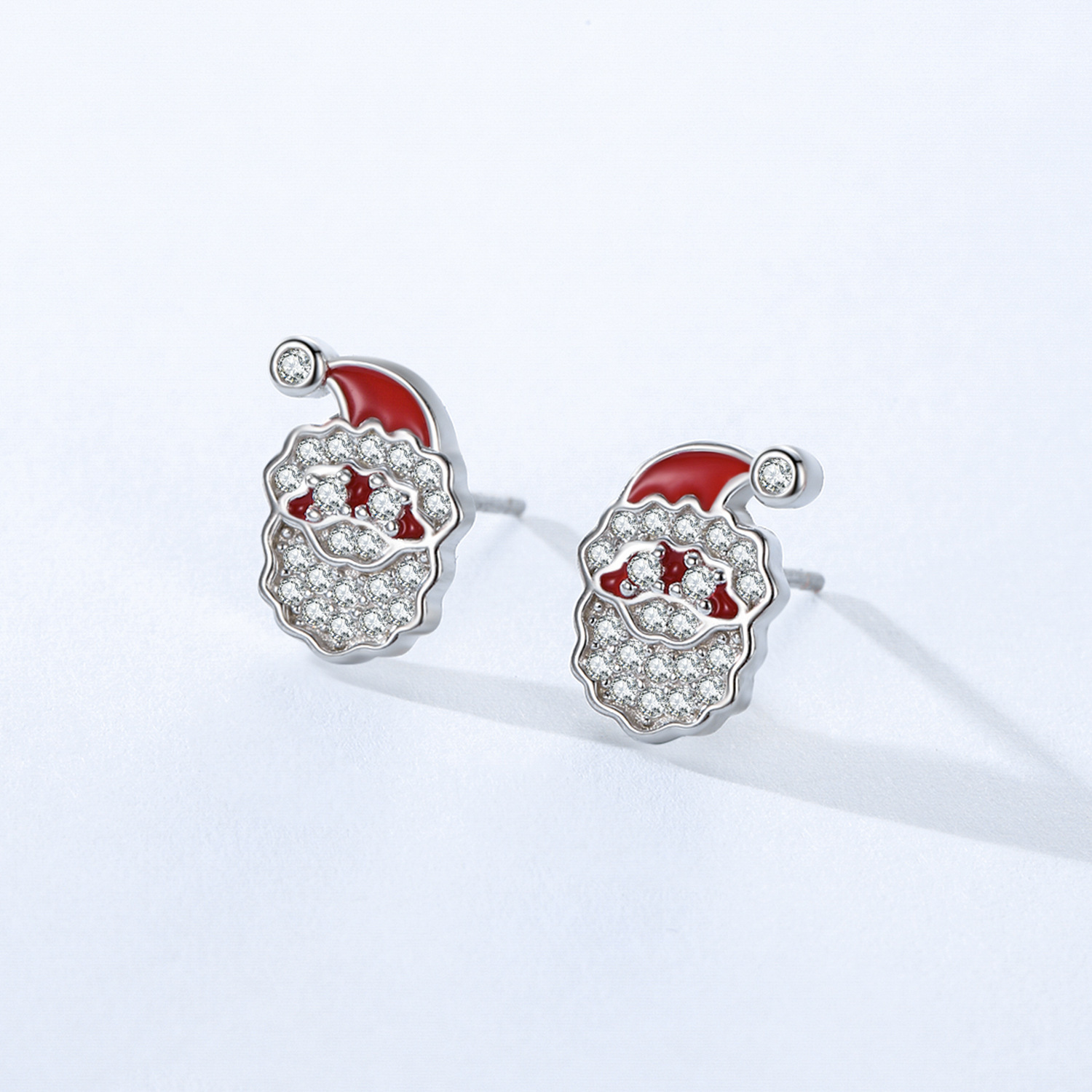 Fine Jewelry Christmas Santa Claus Zircon 925 Sterling Silver Stud Earrings for Christmas Eve Gifts European American Style