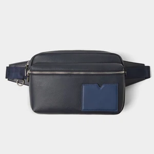 Custom Vegan Leather Navy Men's Fanny Pack Bumbag Casual Zipper Belt Waist Bag for Men