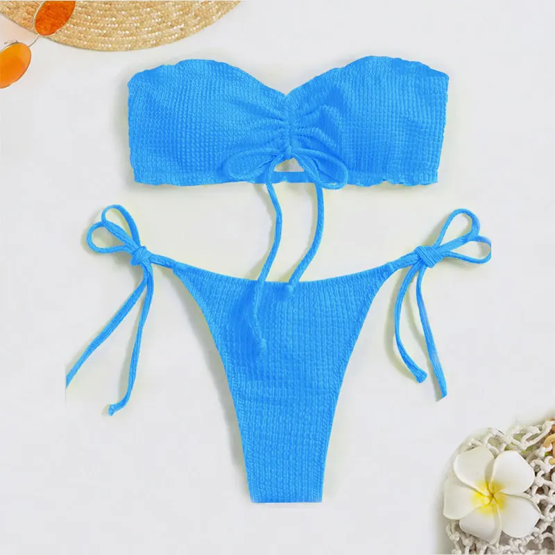 Beachwear Swimsuit Woman Ribbed Strapless Bikini Women Sexy 2 Piece Bikini Swimwear Beachwear