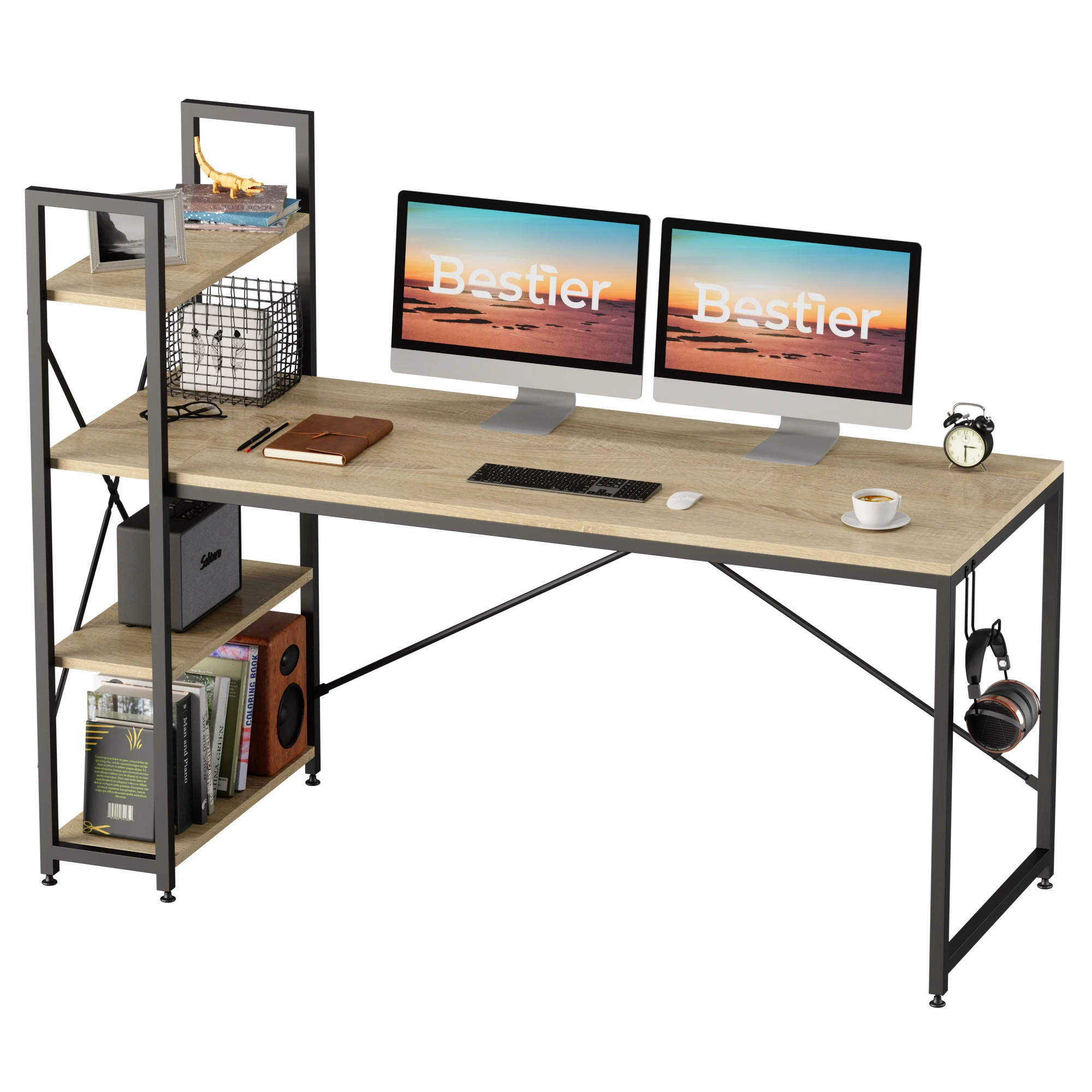 Modern Simple Long Study Desk For Dual Monitors Industrial Style Sit