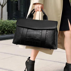 Wholesale PU Leather Luxury Handbag for Women Top Handle Fashion with Crocodile Pattern Cotton Lining Zipper Closure Portable