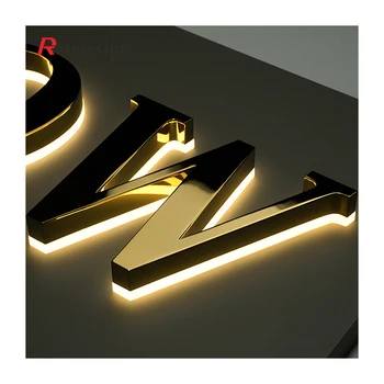 Custom 3d outdoor reception led office business aluminum acrylic gold Letter backlit sign