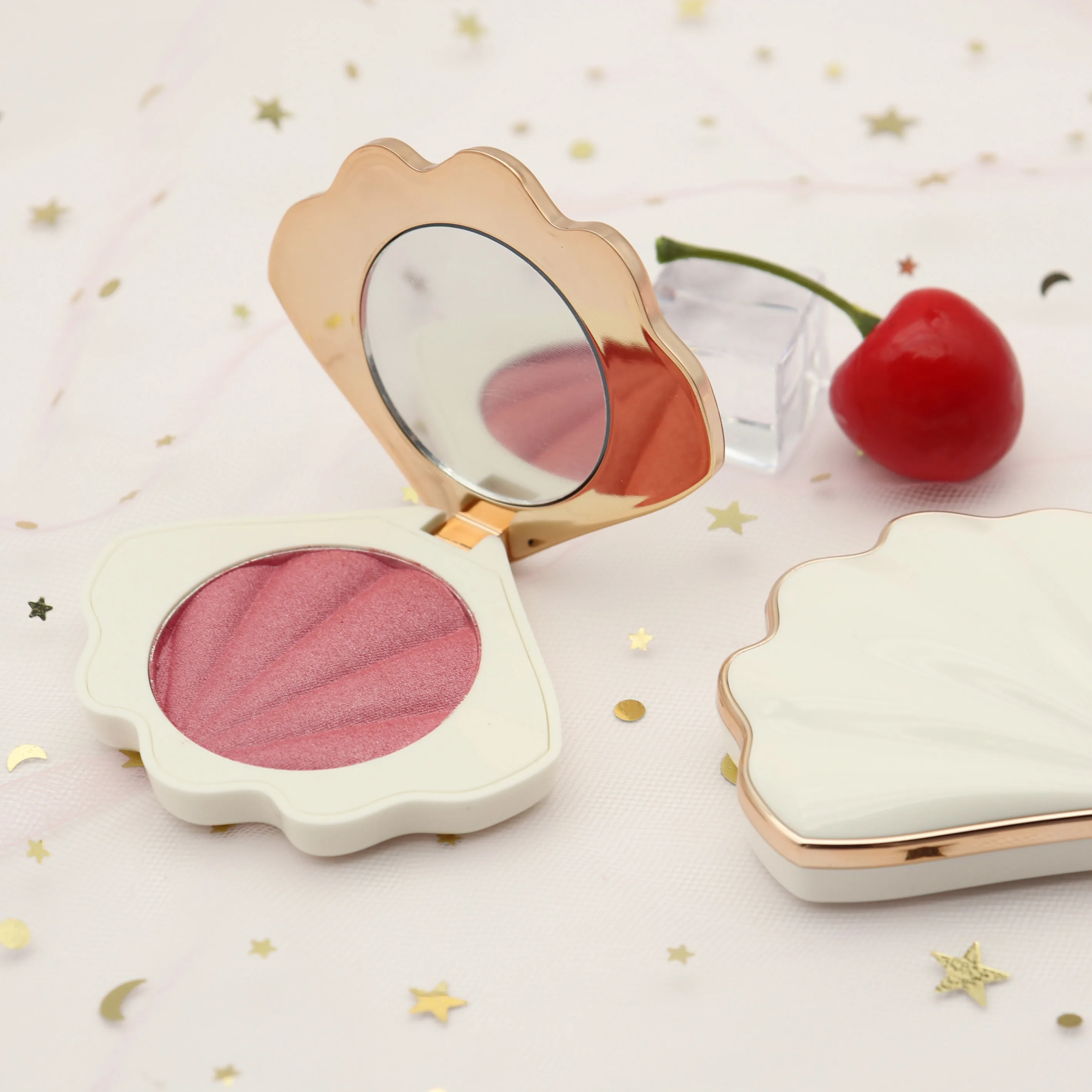 OEM Vegan Makeup Blush Palette Shell Shape Single Face Blush Custom Logo Matte Finish