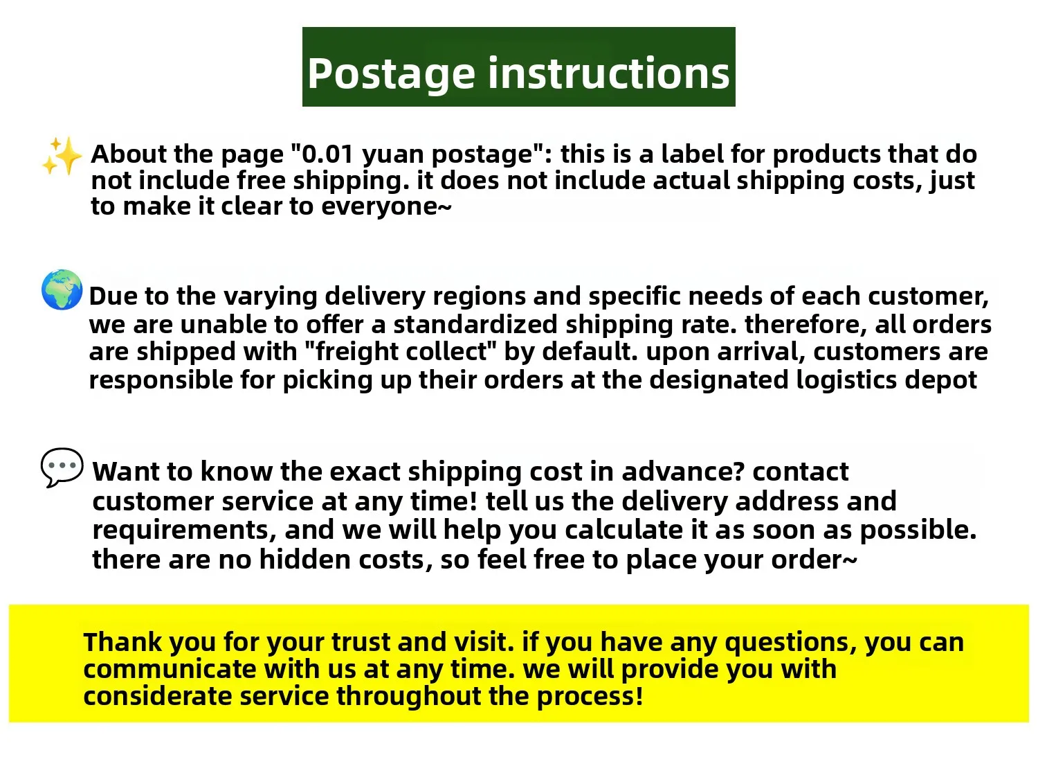 Packaging & shipping specifications