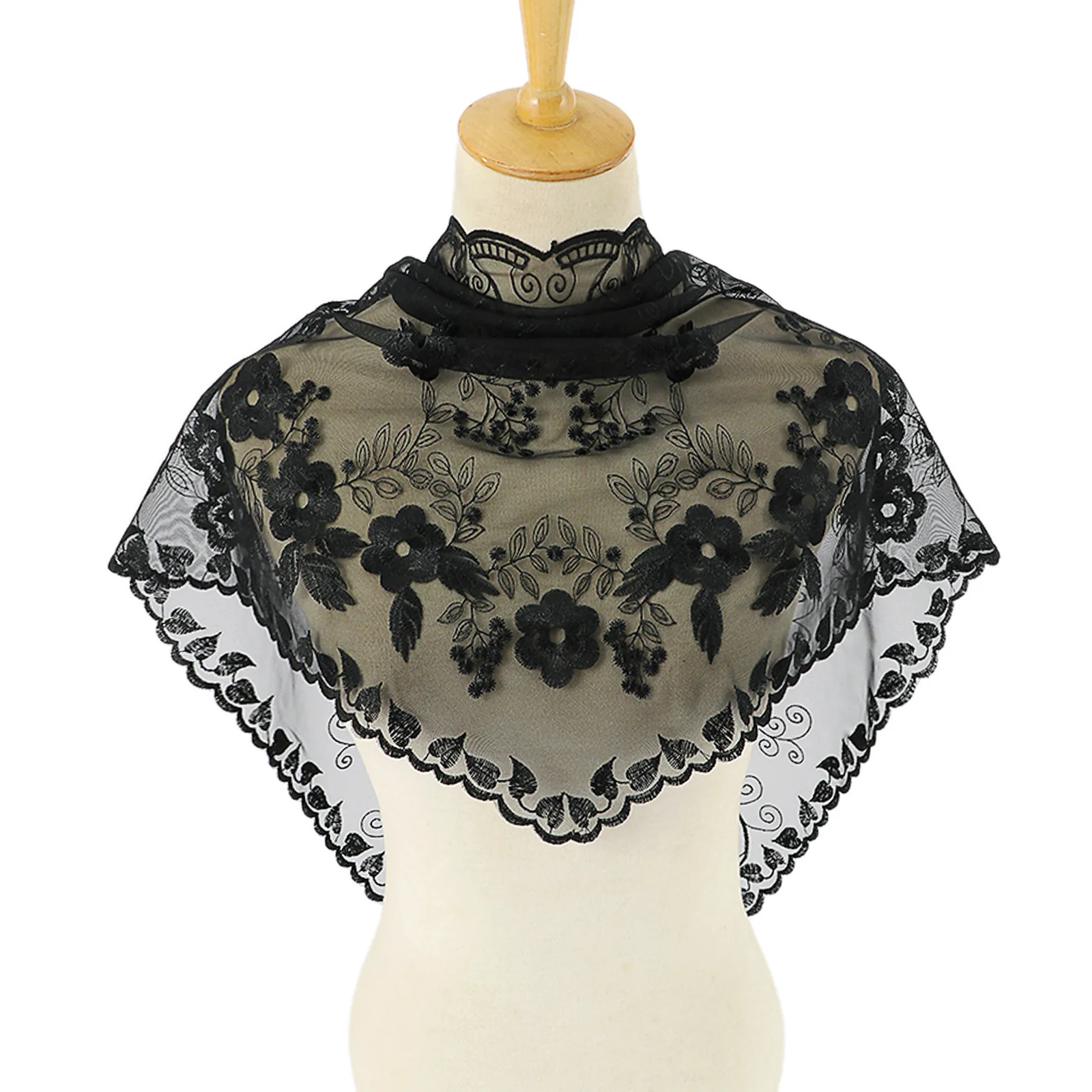 Chapel Veil Embroidered Lace Mantilla Tulle Head Covering Veils Scarves Muslim Hijab for Bride Church