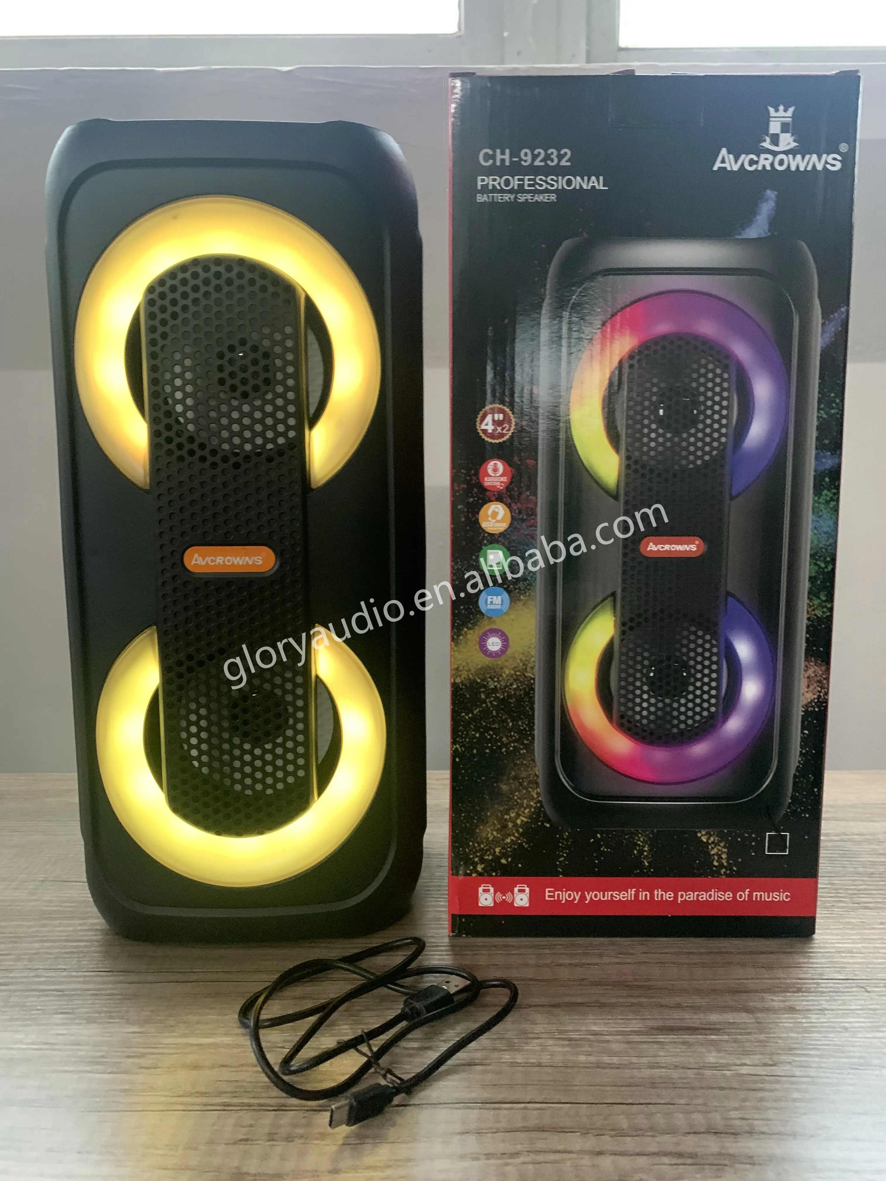 Dual 4 Inch Active Portable RGB LED Speakers Wireless USB AUX Light Plastic Design Home Karaoke Parties Outdoor Woofers DC Power