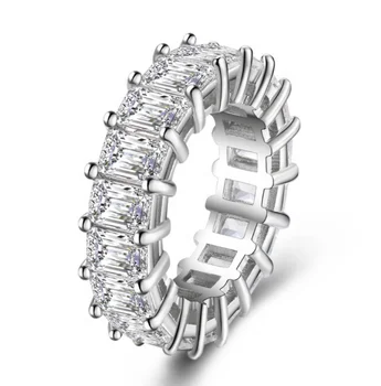 Square Simple Platinum 5A Zircon CZ Design Diamond Baguette Elegant Ring for Women