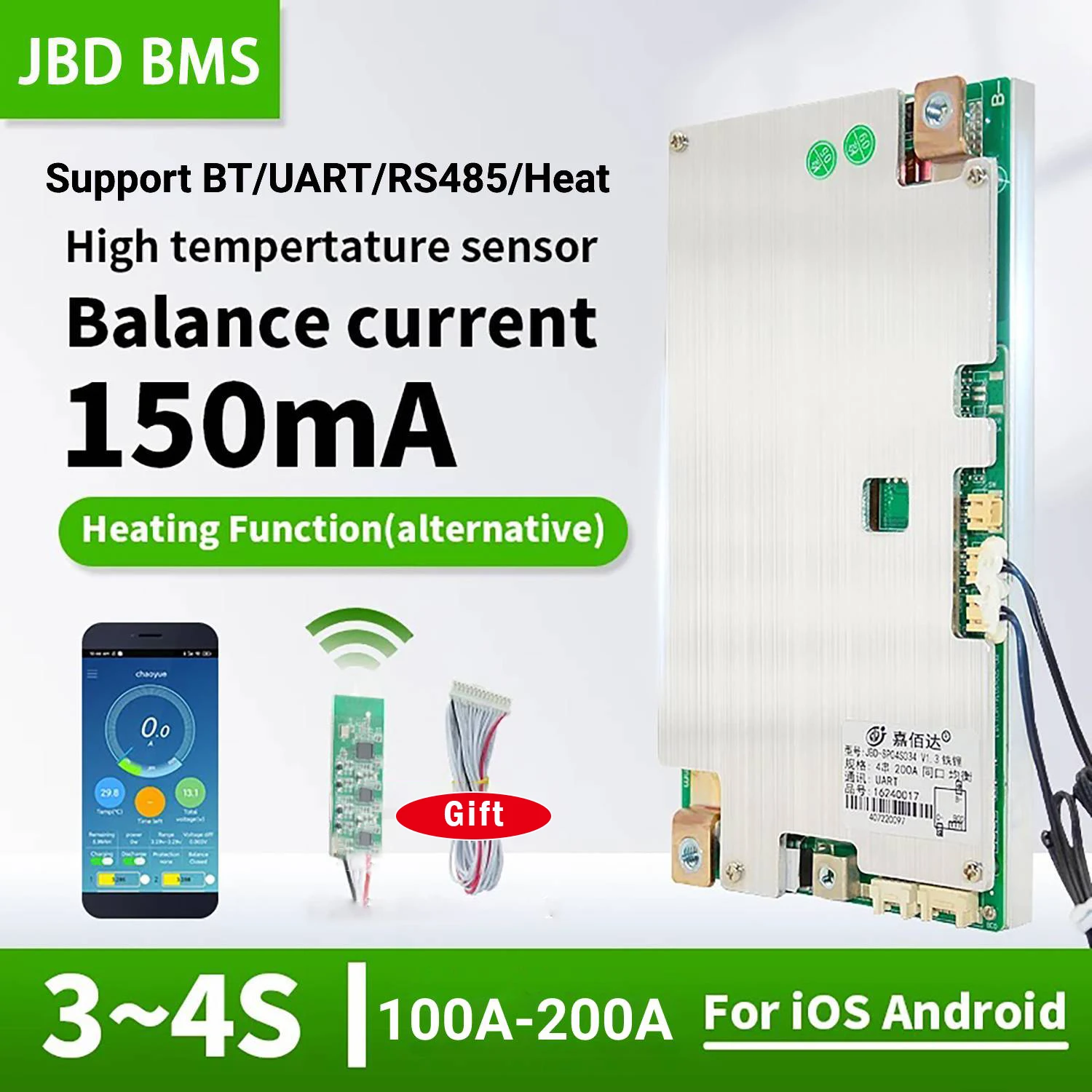 Jbd Bms 3s 4s Lifepo4 Li-ion 12v 100a 120a 150a 200a Smart Bms With ...