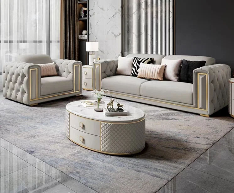 る*い様 【新品未使用】CTHY LUXURY MATERIAL CHESTER Faux Leather Chesterfield Sofa Set - Modern Living Room Luxury