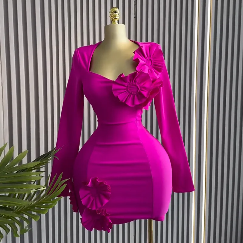 Alibaba.com: Women's autumn long-sleeved dress with square collar and big  flower decoration : High-waisted slimming design for elegant appearance,  ideal for fashion retailers