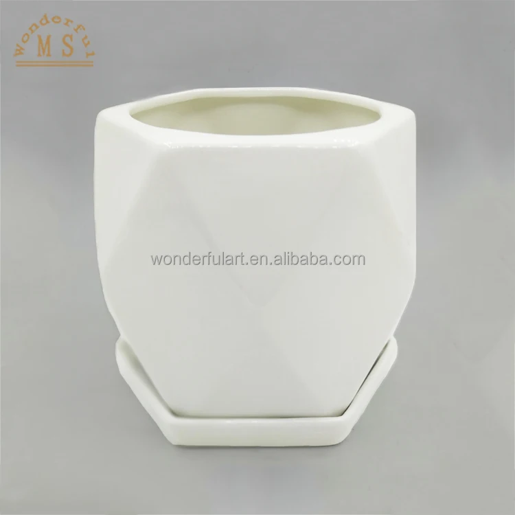 6 Inch Nordic Creative Hexagon Ceramic Small Succulent Planter Pot with saucer Or Drainage Hole Porcelain cactus Flower Pots