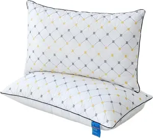 Hotel 2 Pack Bed Pillows, Soft& Supportive, Check Pattern