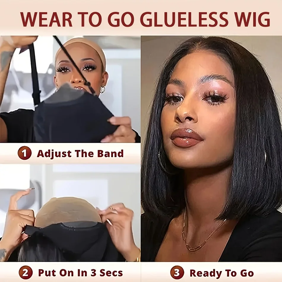 9x6 Lace Closure Wear and Go Glueless Echthaar-Bob-Perücken, vorgezupft, kurz, glatt vorne_voghion.com