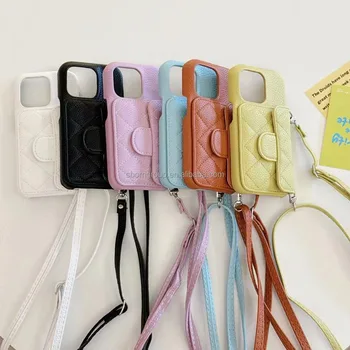 NEW Lanyard Crossbody Mobile Phone Cover for iPhone 16 15 14 Pro Max PU Leather Purse Card Holder Phone Case for Google Pixel