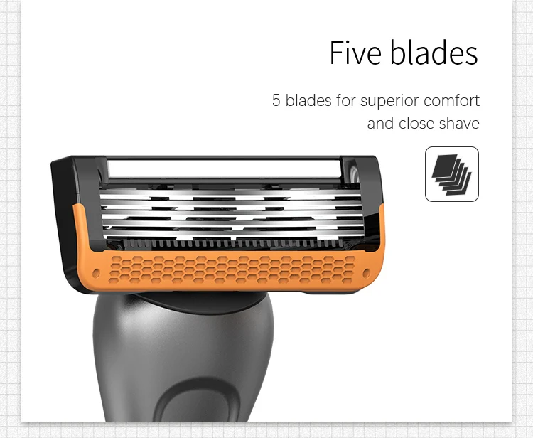 5 Blades Cartridge with Trimmer Men Shaving Razor Open Back Design Replaceable Shaving Razor