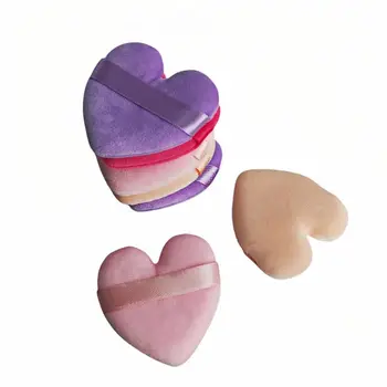 Hot selling heart-shaped colorful pink plush pure cotton soft puffy makeup eye beauty loose powder puff
