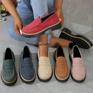 Loafers Large Size Casual Sandy British Style Shoes Thick Heel Thick Sole Breathable Artificial Solid Color Mesh