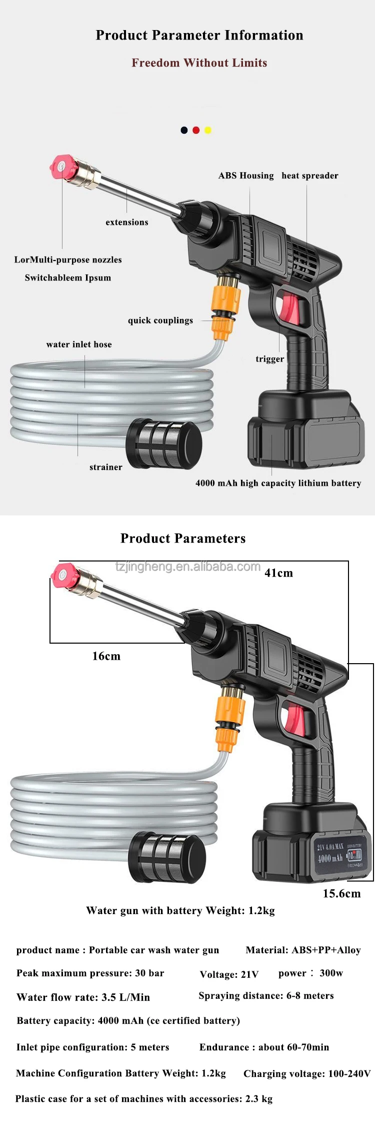 Cordless Washer Electric Car Washer High Pressure Cleaner 21v Car Wash Water Gun Spray Gun Hose High Pressure Cleaning Guns