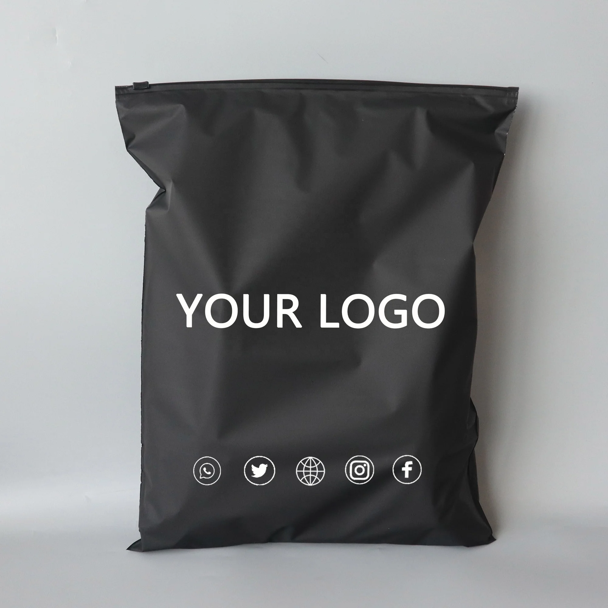 Custom Logo Printing Biodegradable Black Plastic Zipper Bag Clothing Garment Bags Hoodies T