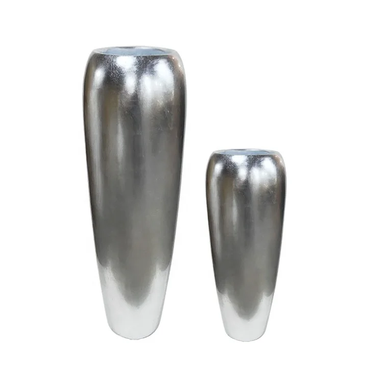 Large Modern Metal Leaf Floor Silver Fiberglass Flower Vases Pots