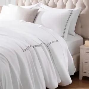 Premium Embroidered Edge Bedding 60S Cotton 4PC Set Soft Breathable Luxury Hotel Collection