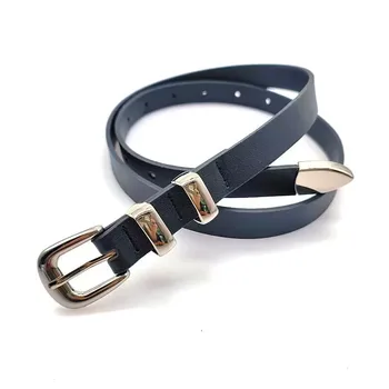 Europe and the United States women's belt fashion two double-head buckle PU thin waist belt simple buckle belt