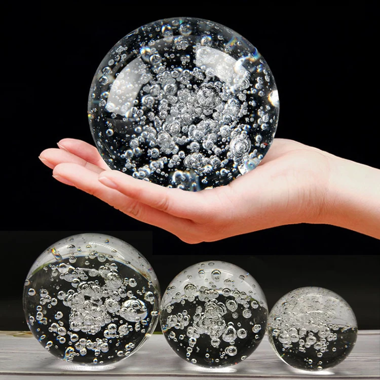 product wholesale various crystal ball with bubbles natural gemstone clear air bubble ball transparent glass crystal bubble ball-24