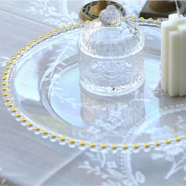 Rim Table Decor Dinner Round Charger Plates Plate Dish Carton Box Navy Gold Sky Glass Europe Customized Size for Party Wedding
