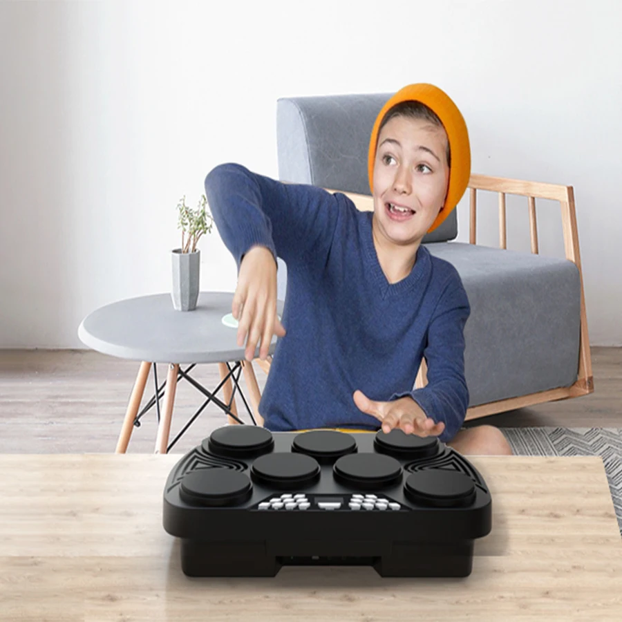 Konix Velocity-sensitive Drum Kit Built-in Speaker Rechargeable With 30 Demo Songs 16 Tones Electronic Drum Set for Children Toy