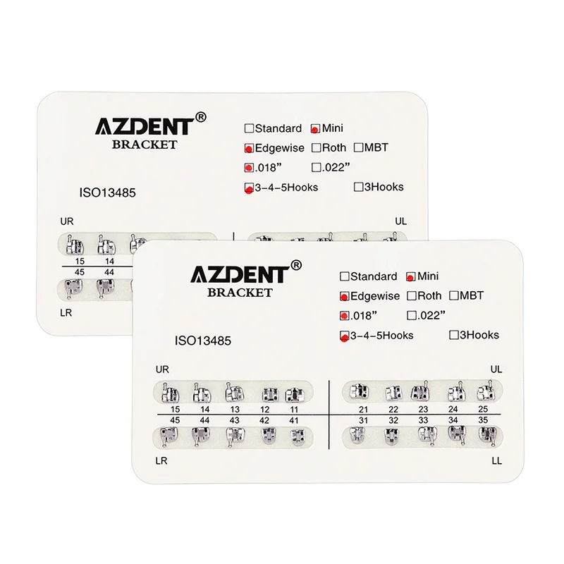 AZDENT Dental Orthodontic Metal Brackets - Mini Roth 0.018" With 3 Hooks (20pcs)