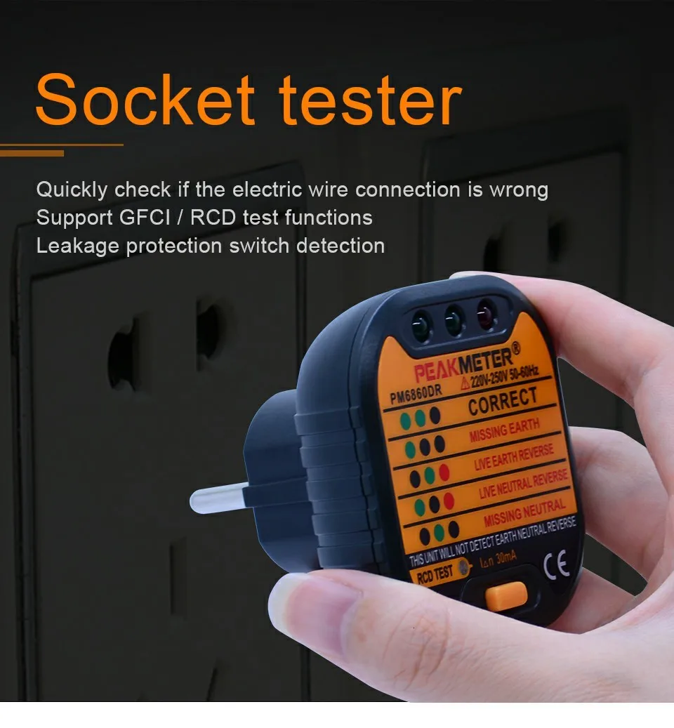 Electric Socket Tester RCD Leakage Switch Wiring Test Detector UK Plug 