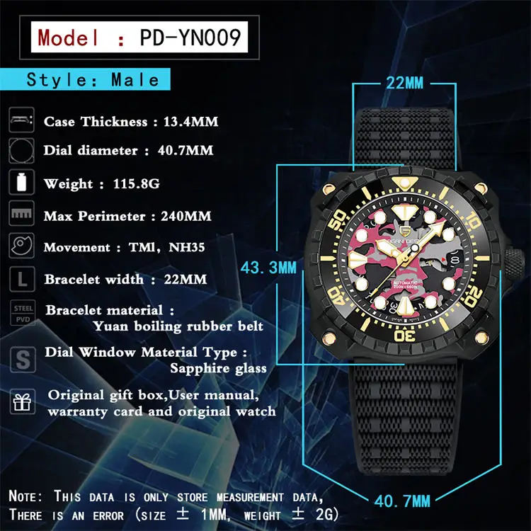 Часы Pagani design 009 мужские с механизмом, модные эксклюзивные водонепроницаемые автоматические наручные, с резиновым ремешком, с отображением даты