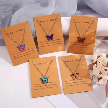 Bohemian Butterfly Charm Pendant Necklace Cute Enamel Oil Drip Dainty Rainbow Butterfly Gold Plated Alloy Women Necklace
