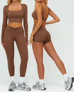 Newest High Support Adjustable Strap Sports Bra With Yoga Leggings Breathable 6pcs Women's Tops Solid Gym Wear Set