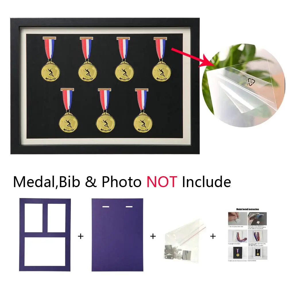 A3 Shadow Box for Medals and Race Bibs Display UV Printed Large Picture Frame for Marathon Runner All Sports
