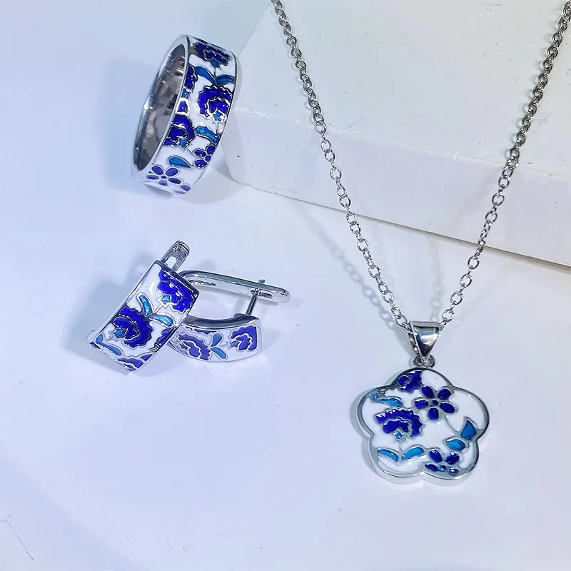 Collier Ancien Chinois En émail Cloisonné - Sautoir Bleu Avec Perles, Occasion, Thème Perles