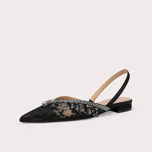 Designer Flat Sandals for Women Summer Luxurious Wedding Mesh String Beads Pointed Toe Famous Women's Shoes