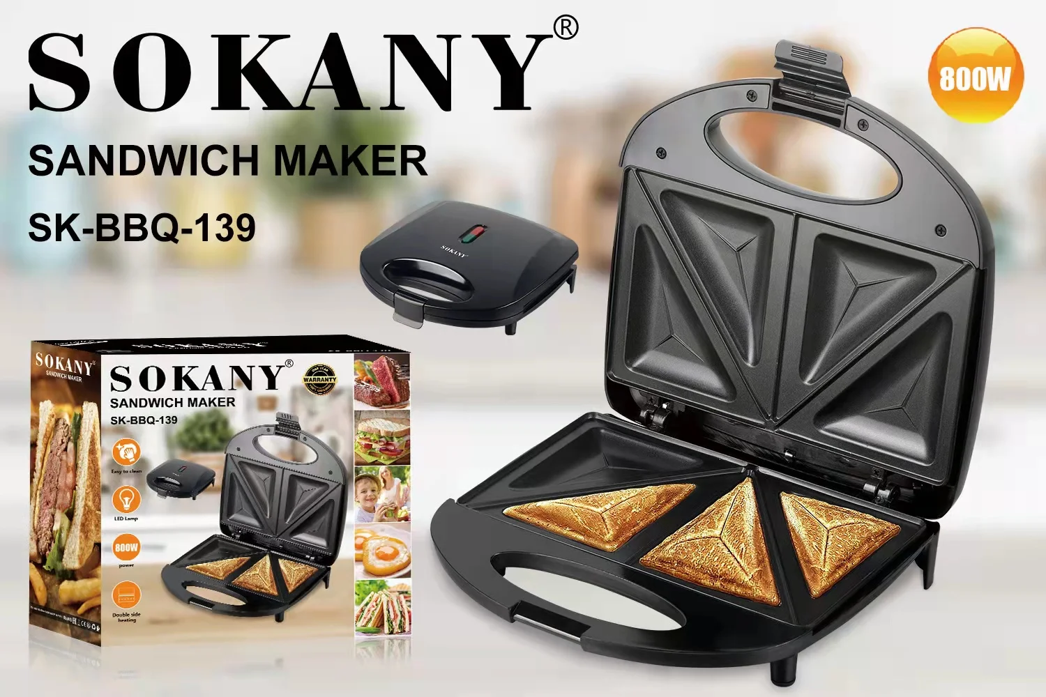 650W Mini Electric Sandwich Maker 220V 4-In-1 Breakfast Making Machine  Non-Stick Interchangeable Grill Toast Waffle Panini Press